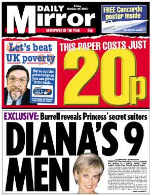 The front page of the Daily Mirror, October 24, 2003.